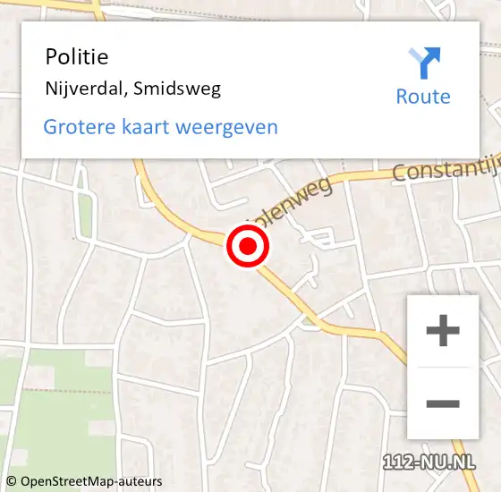 Locatie op kaart van de 112 melding: Politie Nijverdal, Smidsweg op 16 september 2022 09:22