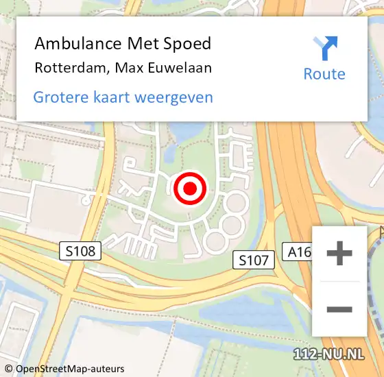 Locatie op kaart van de 112 melding: Ambulance Met Spoed Naar Rotterdam, Max Euwelaan op 16 september 2022 10:06