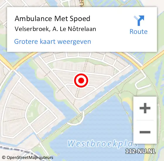 Locatie op kaart van de 112 melding: Ambulance Met Spoed Naar Velserbroek, A. Le Nôtrelaan op 16 september 2022 10:13