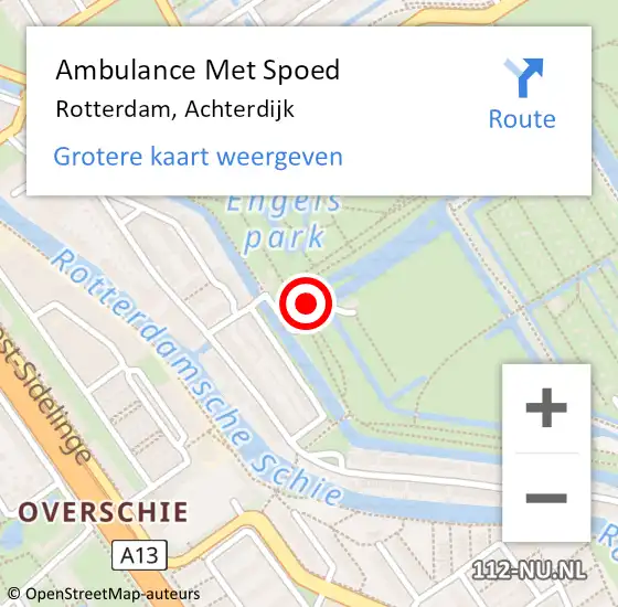 Locatie op kaart van de 112 melding: Ambulance Met Spoed Naar Rotterdam, Achterdijk op 16 september 2022 11:49