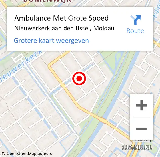 Locatie op kaart van de 112 melding: Ambulance Met Grote Spoed Naar Nieuwerkerk aan den IJssel, Moldau op 16 september 2022 13:08