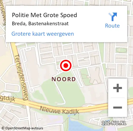 Locatie op kaart van de 112 melding: Politie Met Grote Spoed Naar Breda, Bastenakenstraat op 16 september 2022 13:41