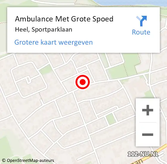Locatie op kaart van de 112 melding: Ambulance Met Grote Spoed Naar Heel, Sportparklaan op 16 september 2022 15:30