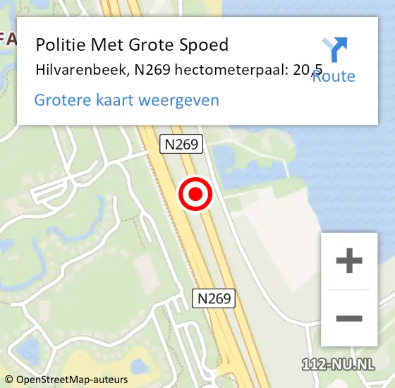 Locatie op kaart van de 112 melding: Politie Met Grote Spoed Naar Hilvarenbeek, N269 hectometerpaal: 20,5 op 16 september 2022 15:43