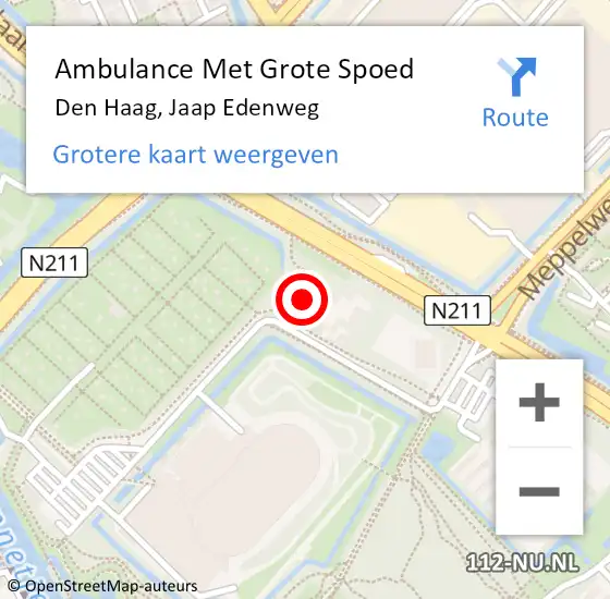Locatie op kaart van de 112 melding: Ambulance Met Grote Spoed Naar Den Haag, Jaap Edenweg op 16 september 2022 18:18