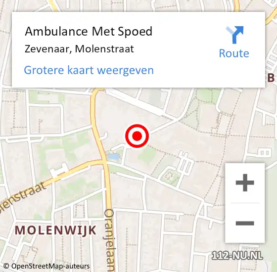 Locatie op kaart van de 112 melding: Ambulance Met Spoed Naar Zevenaar, Molenstraat op 16 september 2022 18:56