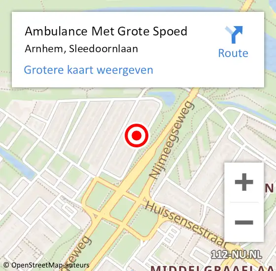 Locatie op kaart van de 112 melding: Ambulance Met Grote Spoed Naar Arnhem, Sleedoornlaan op 16 september 2022 19:05