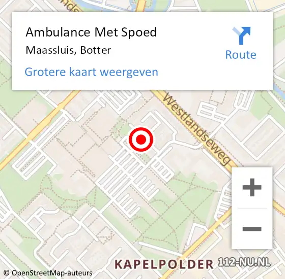 Locatie op kaart van de 112 melding: Ambulance Met Spoed Naar Maassluis, Botter op 16 september 2022 21:19