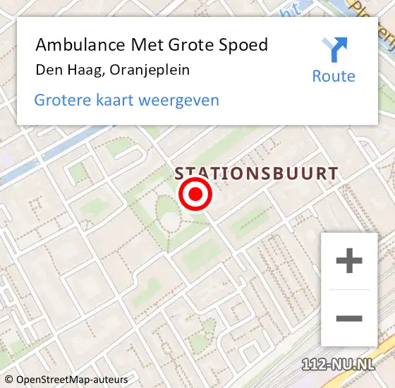 Locatie op kaart van de 112 melding: Ambulance Met Grote Spoed Naar Den Haag, Oranjeplein op 16 september 2022 21:30