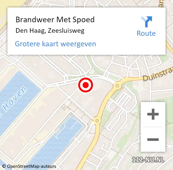 Locatie op kaart van de 112 melding: Brandweer Met Spoed Naar Den Haag, Zeesluisweg op 16 september 2022 23:32