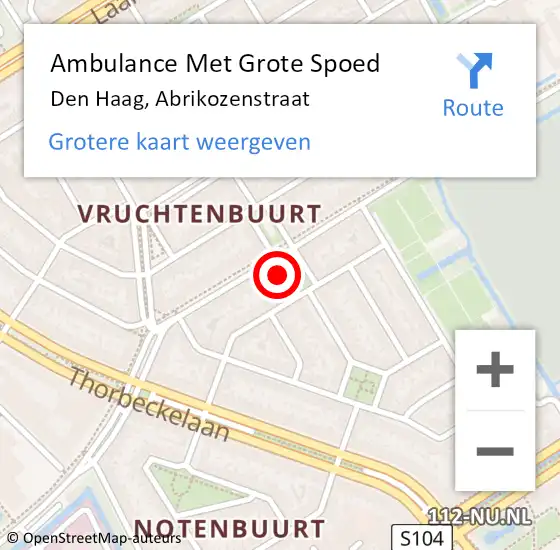 Locatie op kaart van de 112 melding: Ambulance Met Grote Spoed Naar Den Haag, Abrikozenstraat op 17 september 2022 00:55