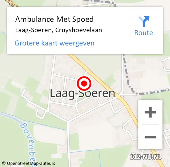 Locatie op kaart van de 112 melding: Ambulance Met Spoed Naar Laag-Soeren, Cruyshoevelaan op 17 september 2022 01:09