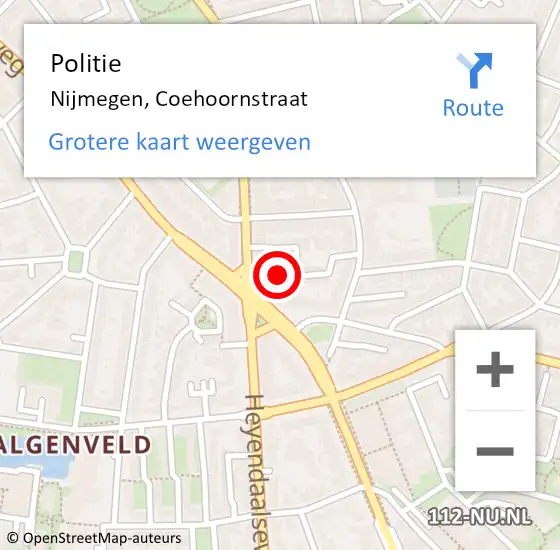 Locatie op kaart van de 112 melding: Politie Nijmegen, Coehoornstraat op 17 september 2022 07:39