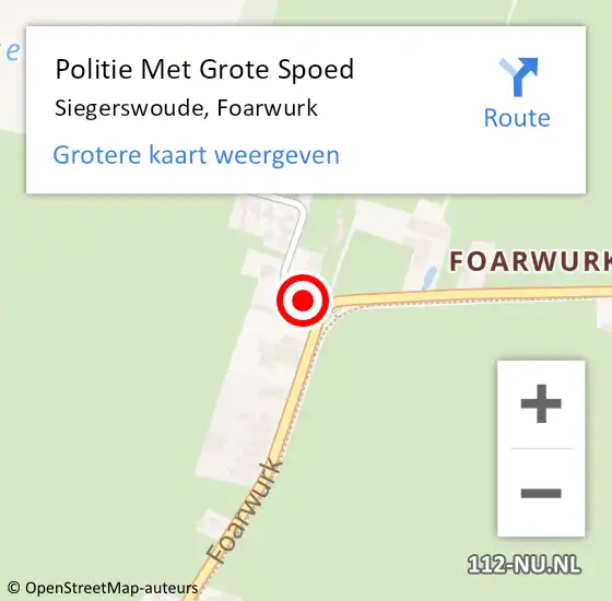 Locatie op kaart van de 112 melding: Politie Met Grote Spoed Naar Siegerswoude, Foarwurk op 17 september 2022 09:57