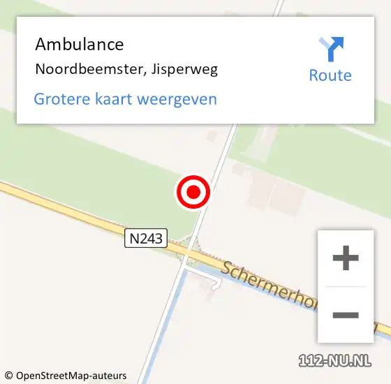 Locatie op kaart van de 112 melding: Ambulance Noordbeemster, Jisperweg op 17 september 2022 10:40