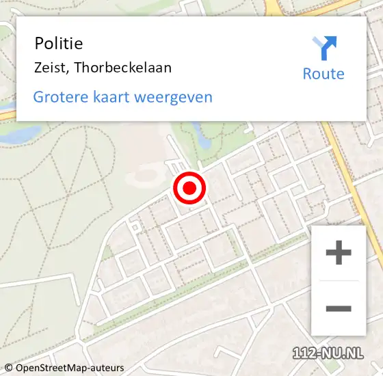 Locatie op kaart van de 112 melding: Politie Zeist, Thorbeckelaan op 17 september 2022 13:49