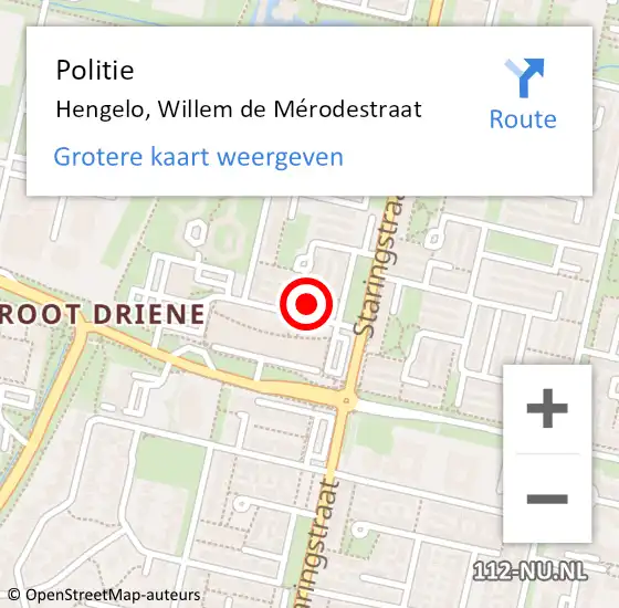 Locatie op kaart van de 112 melding: Politie Hengelo, Willem de Mérodestraat op 17 september 2022 16:01