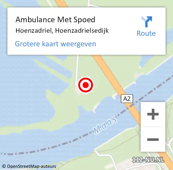 Locatie op kaart van de 112 melding: Ambulance Met Spoed Naar Hoenzadriel, Hoenzadrielsedijk op 17 september 2022 16:21