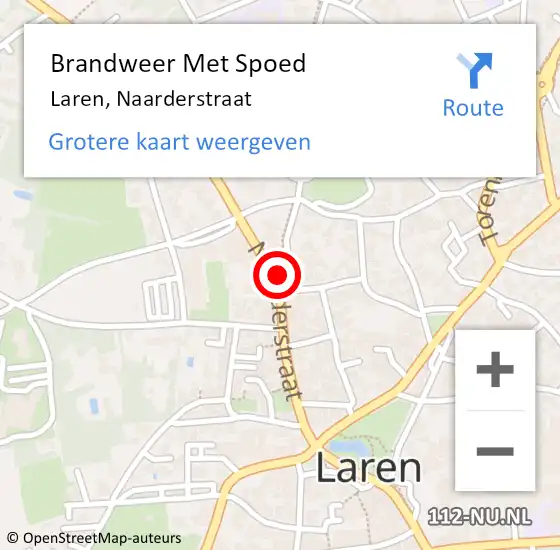 Locatie op kaart van de 112 melding: Brandweer Met Spoed Naar Laren, Naarderstraat op 17 september 2022 16:30