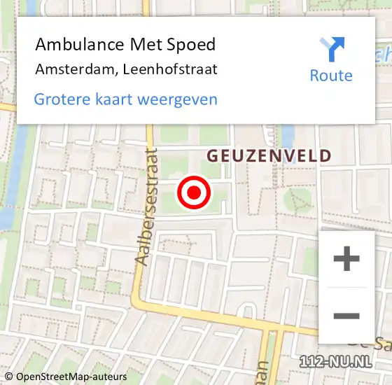 Locatie op kaart van de 112 melding: Ambulance Met Spoed Naar Amsterdam, Leenhofstraat op 17 september 2022 20:39