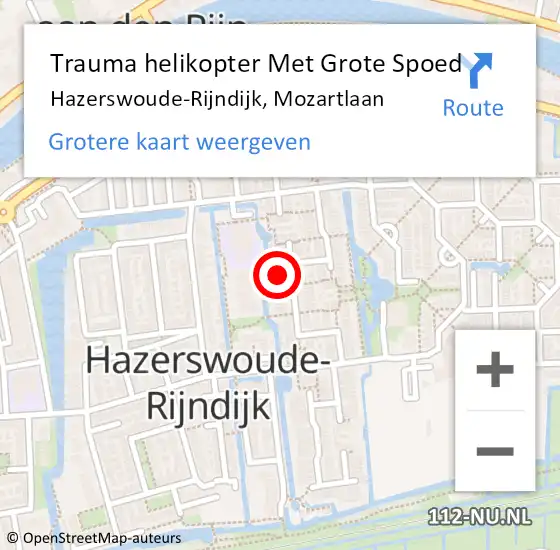Locatie op kaart van de 112 melding: Trauma helikopter Met Grote Spoed Naar Hazerswoude-Rijndijk, Mozartlaan op 17 september 2022 22:57