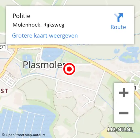 Locatie op kaart van de 112 melding: Politie Molenhoek, Rijksweg op 17 september 2022 23:46