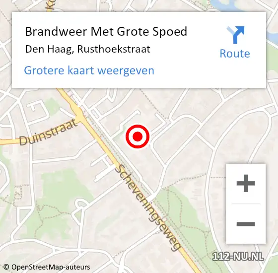 Locatie op kaart van de 112 melding: Brandweer Met Grote Spoed Naar Den Haag, Rusthoekstraat op 18 september 2022 00:53
