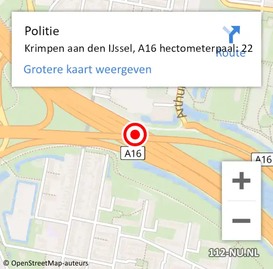 Locatie op kaart van de 112 melding: Politie Tynaarlo, A16 hectometerpaal: 22 op 18 september 2022 01:17
