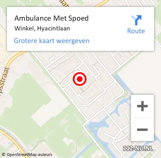 Locatie op kaart van de 112 melding: Ambulance Met Spoed Naar Winkel, Hyacintlaan op 18 september 2022 03:42