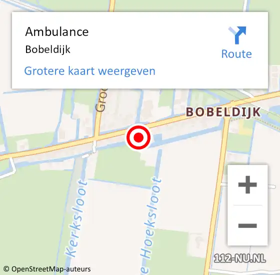 Locatie op kaart van de 112 melding: Ambulance Bobeldijk op 18 september 2022 05:38