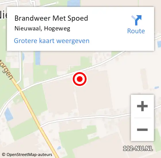 Locatie op kaart van de 112 melding: Brandweer Met Spoed Naar Nieuwaal, Hogeweg op 18 september 2022 10:36