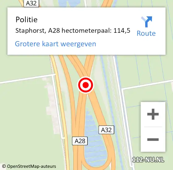 Locatie op kaart van de 112 melding: Politie Staphorst, A28 hectometerpaal: 114,5 op 18 september 2022 12:17
