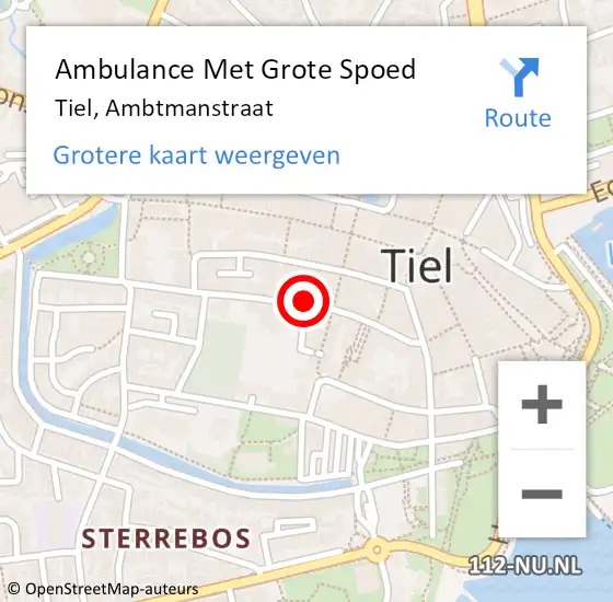 Locatie op kaart van de 112 melding: Ambulance Met Grote Spoed Naar Tiel, Ambtmanstraat op 18 september 2022 13:27