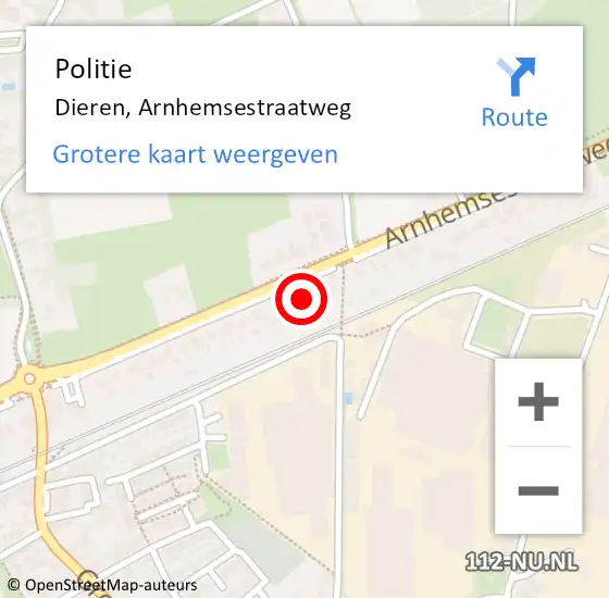 Locatie op kaart van de 112 melding: Politie Dieren, Arnhemsestraatweg op 18 september 2022 14:30