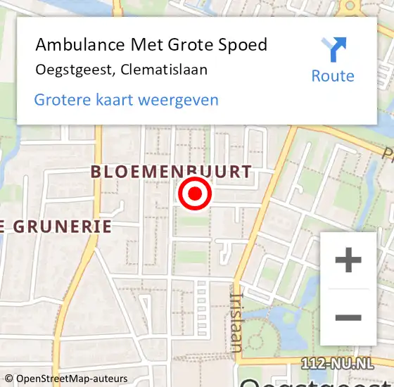 Locatie op kaart van de 112 melding: Ambulance Met Grote Spoed Naar Oegstgeest, Clematislaan op 18 september 2022 14:37