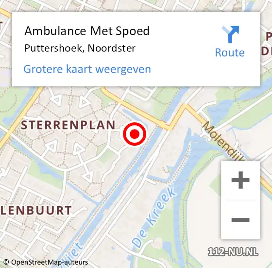 Locatie op kaart van de 112 melding: Ambulance Met Spoed Naar Puttershoek, Noordster op 18 september 2022 18:05