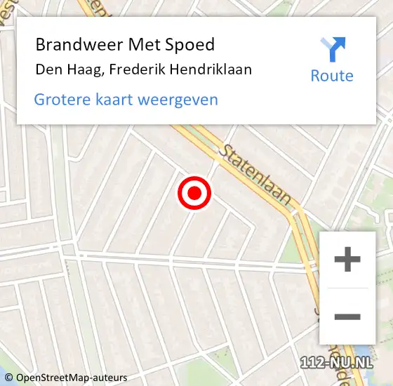 Locatie op kaart van de 112 melding: Brandweer Met Spoed Naar Den Haag, Frederik Hendriklaan op 18 september 2022 18:20