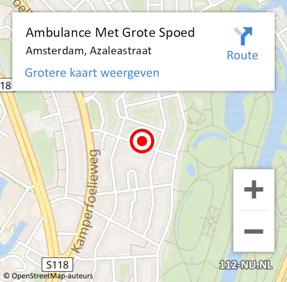 Locatie op kaart van de 112 melding: Ambulance Met Grote Spoed Naar Amsterdam, Azaleastraat op 18 september 2022 18:45