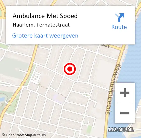Locatie op kaart van de 112 melding: Ambulance Met Spoed Naar Haarlem, Ternatestraat op 18 september 2022 18:51