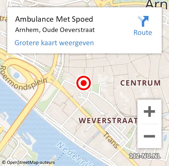 Locatie op kaart van de 112 melding: Ambulance Met Spoed Naar Arnhem, Oude Oeverstraat op 18 september 2022 21:01