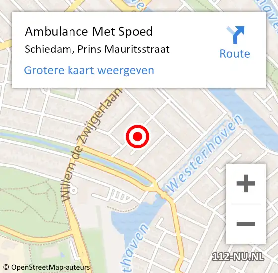 Locatie op kaart van de 112 melding: Ambulance Met Spoed Naar Schiedam, Prins Mauritsstraat op 19 september 2022 00:28