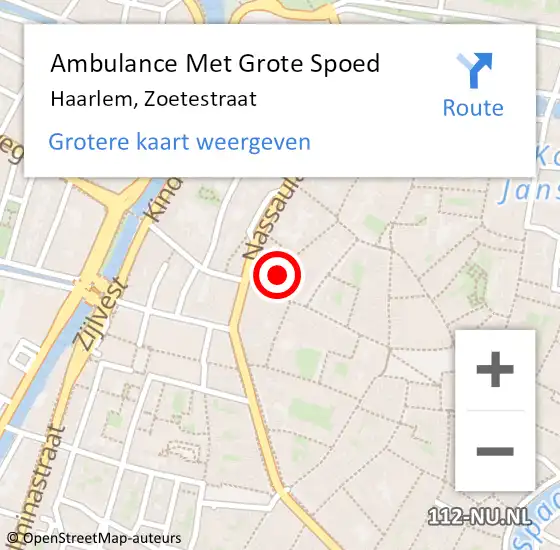Locatie op kaart van de 112 melding: Ambulance Met Grote Spoed Naar Haarlem, Zoetestraat op 19 september 2022 02:58