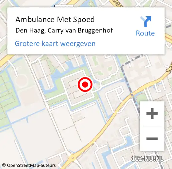 Locatie op kaart van de 112 melding: Ambulance Met Spoed Naar Den Haag, Carry van Bruggenhof op 19 september 2022 06:12