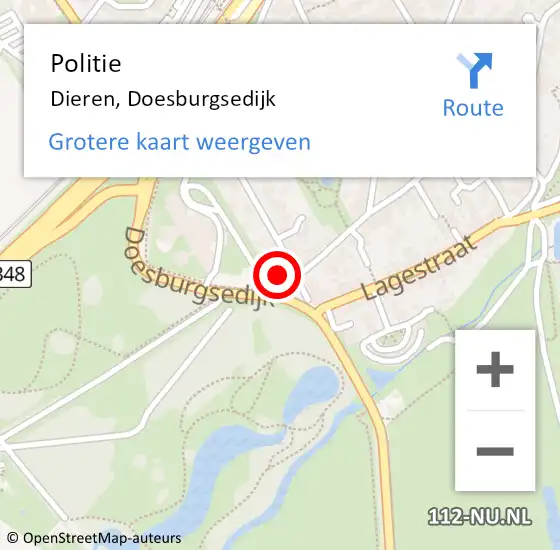 Locatie op kaart van de 112 melding: Politie Dieren, Doesburgsedijk op 19 september 2022 12:34