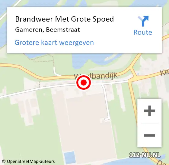 Locatie op kaart van de 112 melding: Brandweer Met Grote Spoed Naar Gameren, Beemstraat op 19 september 2022 12:36