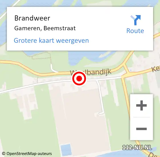 Locatie op kaart van de 112 melding: Brandweer Gameren, Beemstraat op 19 september 2022 12:53