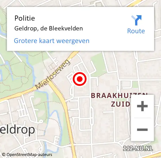 Locatie op kaart van de 112 melding: Politie Geldrop, de Bleekvelden op 19 september 2022 13:32