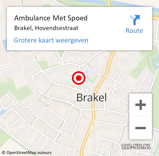 Locatie op kaart van de 112 melding: Ambulance Met Spoed Naar Brakel, Hovendsestraat op 19 september 2022 14:10