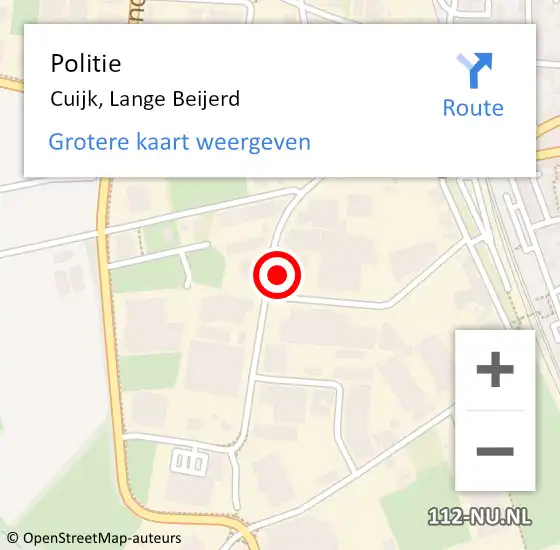 Locatie op kaart van de 112 melding: Politie Cuijk, Lange Beijerd op 19 september 2022 15:10