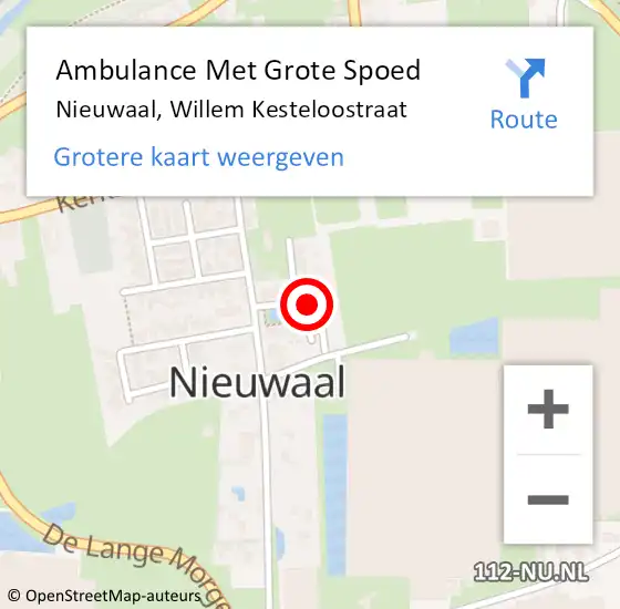 Locatie op kaart van de 112 melding: Ambulance Met Grote Spoed Naar Nieuwaal, Willem Kesteloostraat op 19 september 2022 16:18
